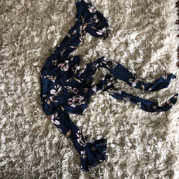 Navy Floral Wrap Top - Picture 2 of 5